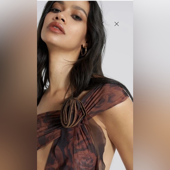 Jaded London Athena Maxi One Shoulder Dress Sz 8 Brown Rose Print Grunge - Picture 2 of 9